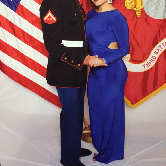 Blue Long Sleeve Open Back Gown - Picture 3 of 3